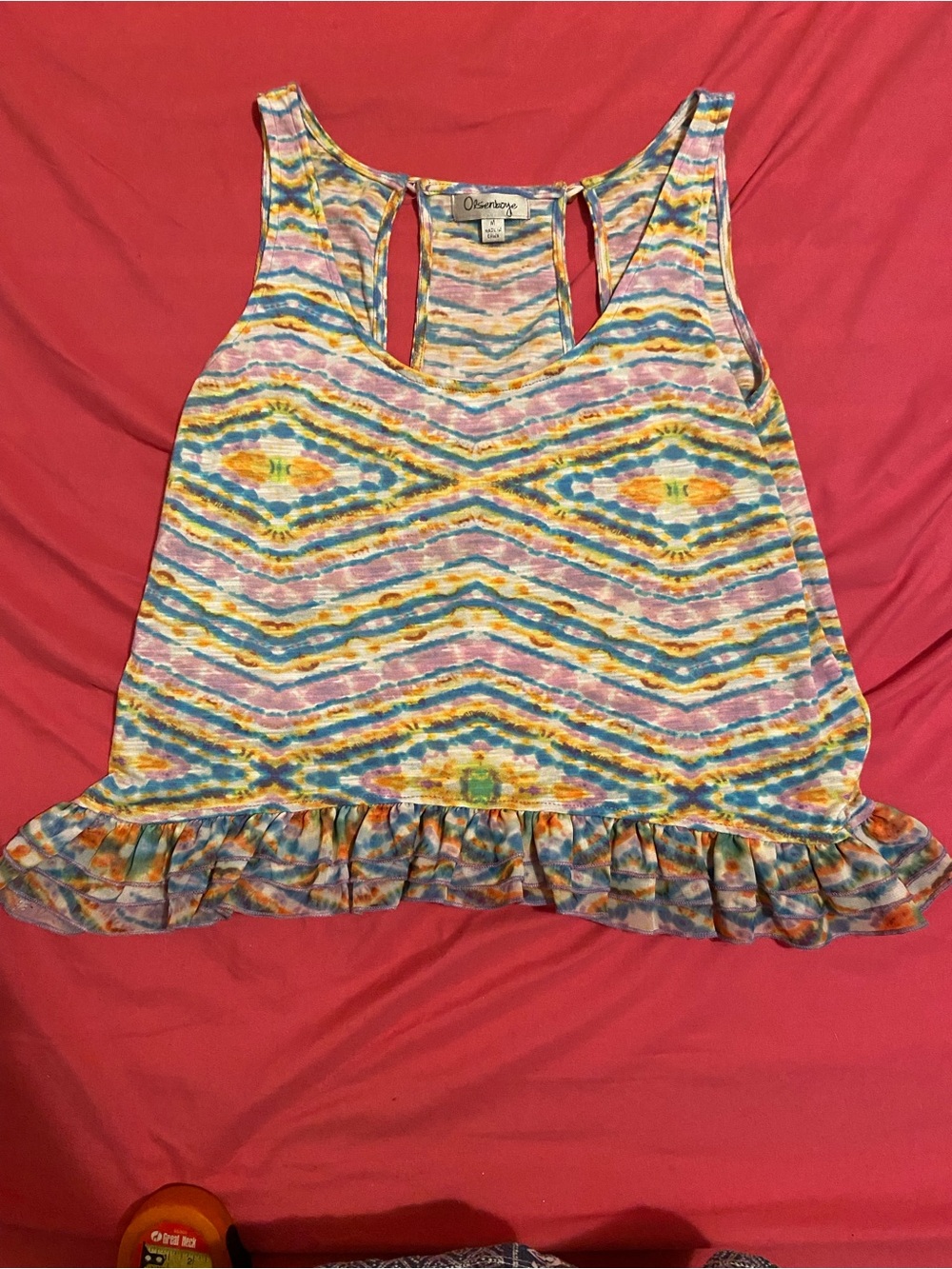 Olsenboye Multicolor Chevron Tank Top with Ruffle Hem
